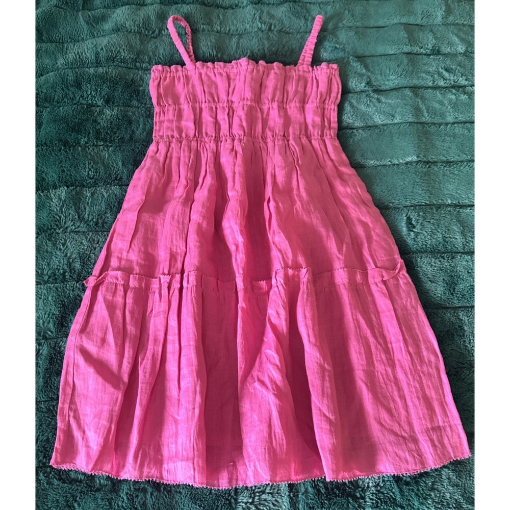 Sea New York Girl Size 10Y Cole Smocked Ramie Sleeveless Dress Pink SS24-906